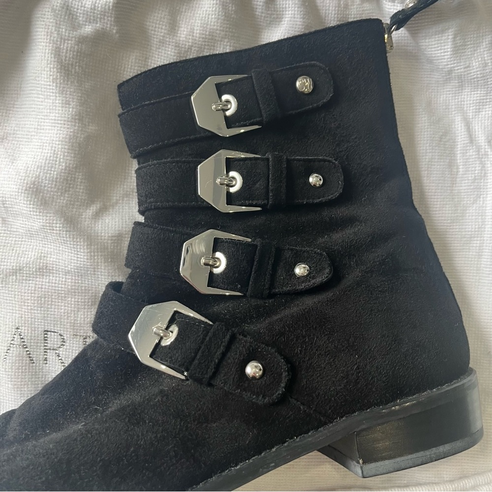 Stuart Weitzman Jitterbug Suede Moto Boot Black 7… - image 5